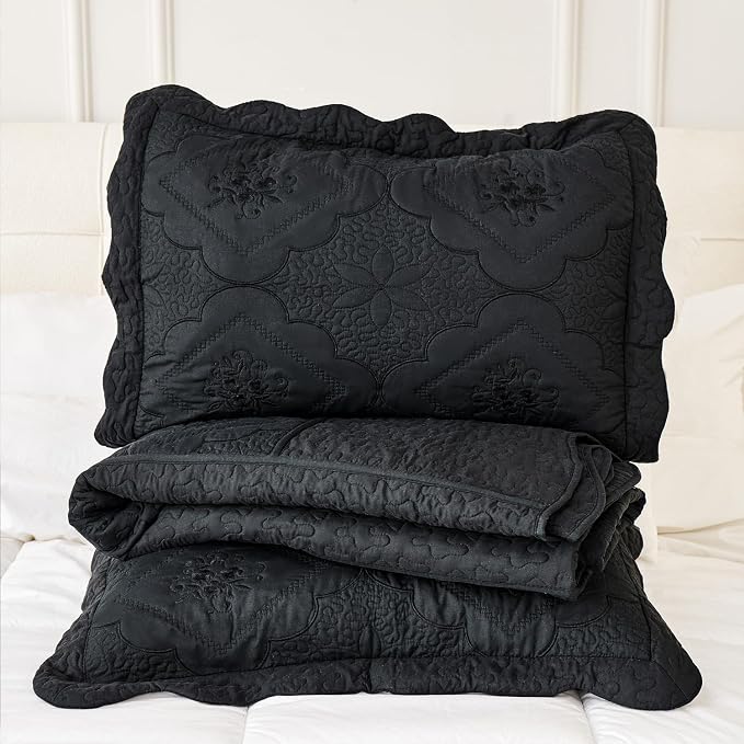 Cmfshape Floral Embroidery Quilt Set, 3 Pieces Queen Quilt Bedding Set - Image 5