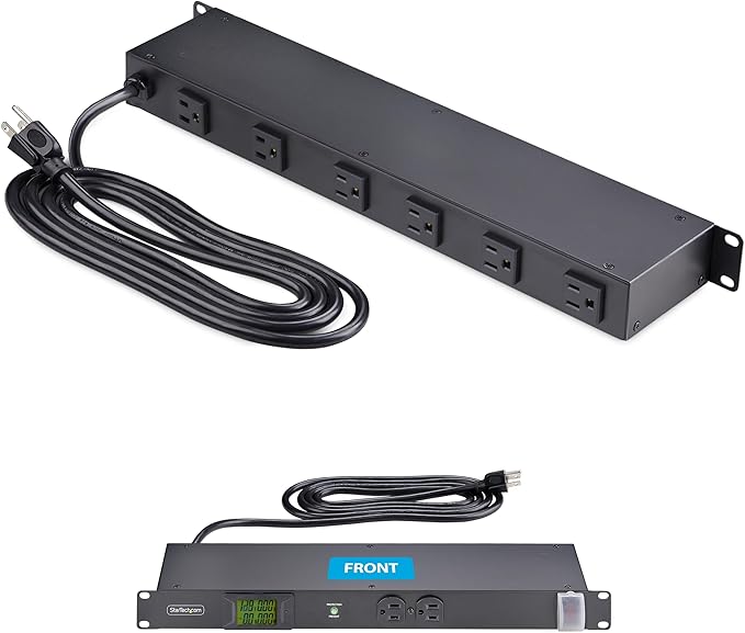 StarTech.com 8-Outlet Horizontal Rack Mount Metered PDU, 1U Server Power Strip w/Surge Protector, 8ft (2.4m) Power Cable, TAA