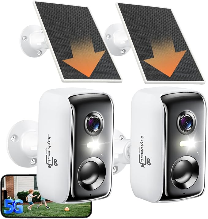 Solar Security Cameras Wireless Outdoor, 2K Outside Security Wireless WiFi Cameras, Battery Powered Outdoor Cameras with Solar Panel, Color Night Vision, 2.4G/5.8G WiFi, 2-Way Audio, PIR Motion Sensor