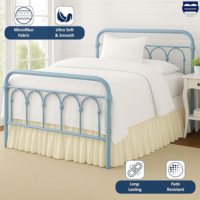 Ruffled Bed Skirt with Split Corners-Dust Ruffle - 16" Drop 100% Microfiber Soft,Sheen & Luxurious Look - Bed Skirts (Ivory -Full)