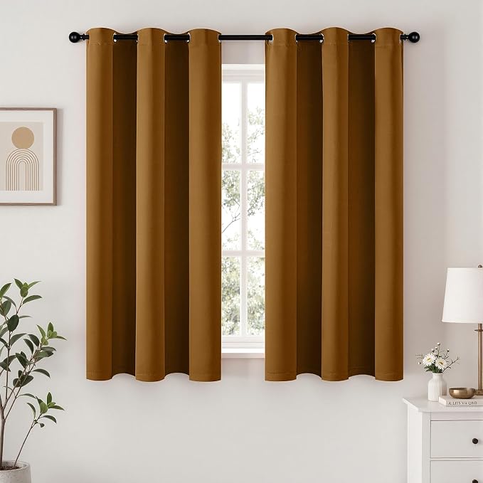Brown Blackout Curtains for Bedroom Living Room W40 x L63 Inch | 63 Inch Long by Woaboy