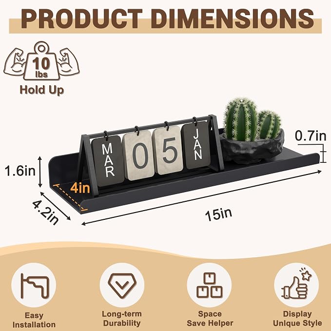 Qukaka Floating Shelves for Wall Decor, Living Room, Bathroom Decor, Nail - Image 3