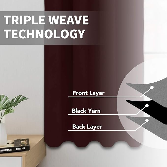 Easy-Going Thermal Grommet Blackout Curtains, 2 Panels 52x108 in, Wine | - Image 3