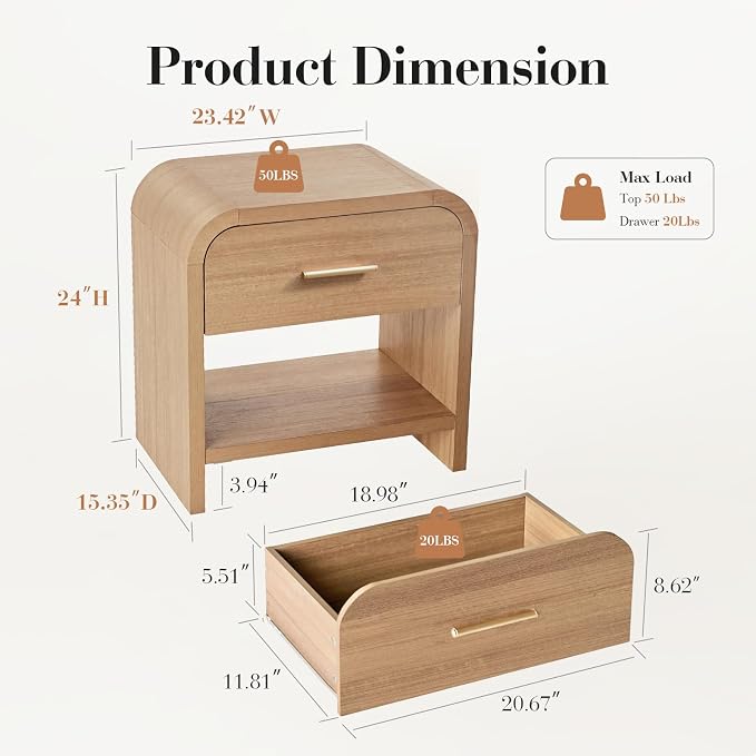 Night Stand, 2-Drawer | Nightstand 24" H Metal Handle Modern Bedside Table Side - Image 7