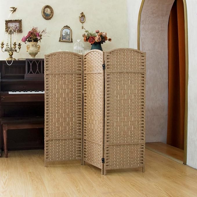 Compact 3 Panel Short Room Divider, 47.2 Inch Tall Double-Sided Rattan Folding - Image 4