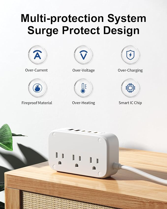 Portable USB Power Strip with 65W PD Fast Charging, 7-in-1 Flat Plug 3 USB-C 2 - Image 7