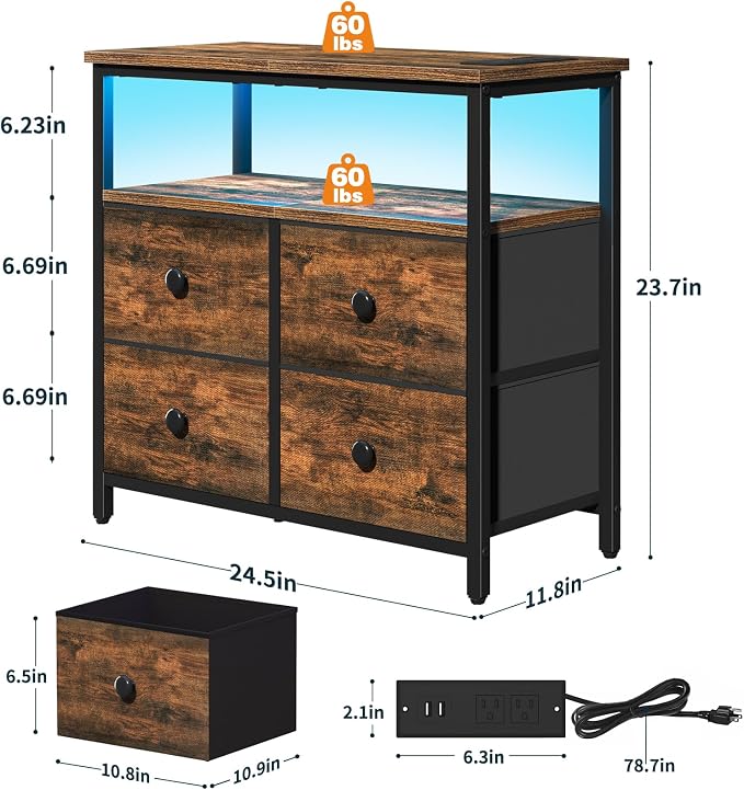 Yoobure Night Stand with Charge Station, Nightstand with 4 Drawers Bedside Table - Image 3