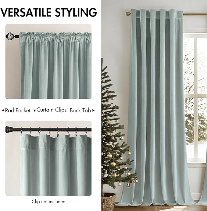 MIULEE Velvet Curtains 52x84 inches 2 Panels Misty Blue Blackout Curtains | - Image 2