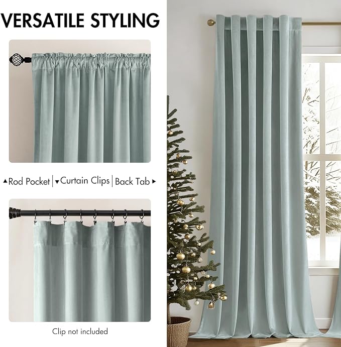 MIULEE Velvet Curtains 52x96 inches 2 Panels Misty Blue Blackout Curtains | - Image 2