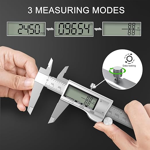 Digital Calipers, Caliper Measuring Tool with Large LCD Screen, Stainless Steel Micrometer Caliper Digital, Auto-Off Feature, Screen Splash Proof, Switch from Inch Metric Fraction (6Inch/150mm)