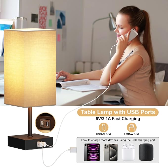 Touch Bedside Table Lamp for Bedroom, Touch 3-Way Dimmable LED Bulb Included - Image 3