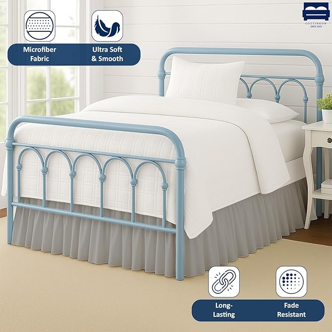 Ruffled Bed Skirt with Split Corners-Dust Ruffle - 12" Drop 100% Microfiber Soft,Sheen & Luxurious Look - Bed Skirts (Light Grey -Full)