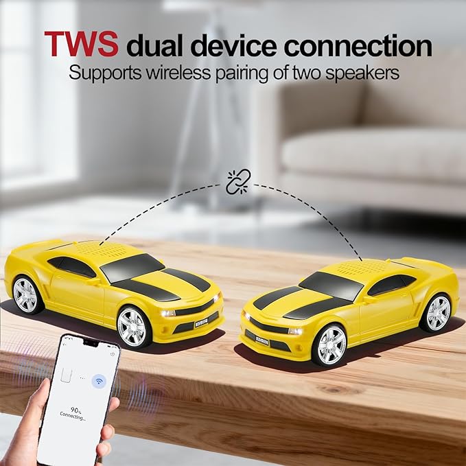 WSTER Classic Sports Car Model Bluetooth Speaker, Portable Wireless Outdoor Speaker with HD Sound, TWS Pairing, Truck Bluetooth Speaker, Parties & Home Audio (Yellow)