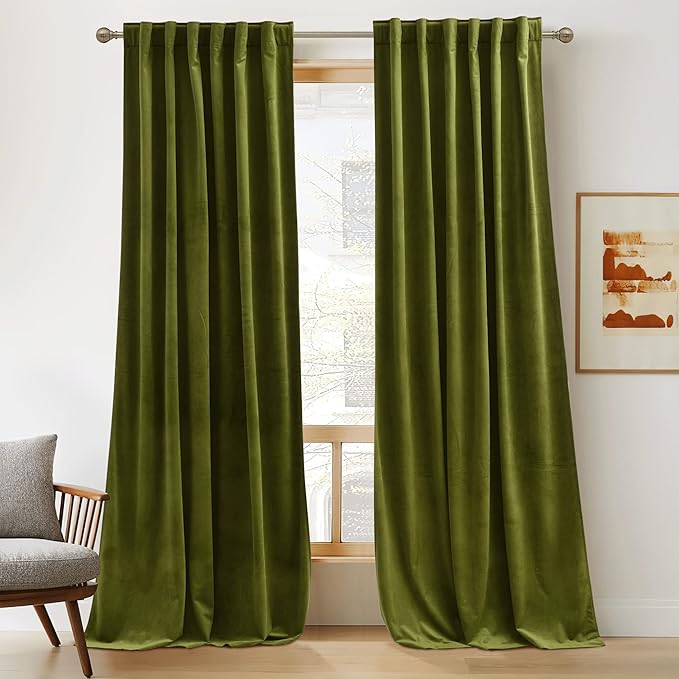 RYB HOME Green Velvet Curtains 96 inches by RYBHOME