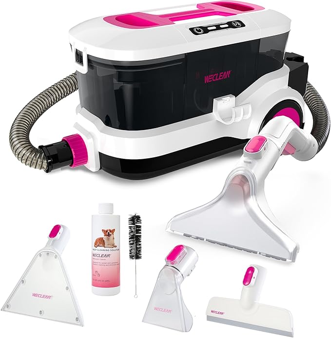 WECLEAN Carpet Cleaner Machine and Stain Remover for Deep Cleaning Upholstery for Carpets Rugs and Fabric Seats,800W 18Kpa，3L Clean Tank and 1.5L Dity Tank, Pink