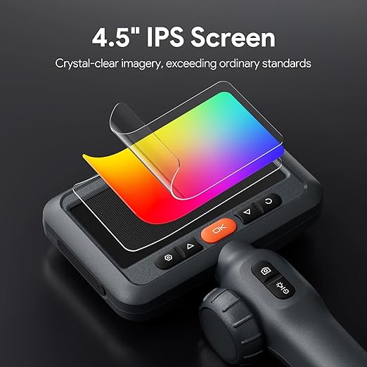 DEPSTECH 210° Two-Way Articulating Borescope, 0.24in Ultra-Slim Endoscope Camera with Lights, 4.5” IPS Screen, 5ft Waterproof Flexible Snake Tube, Industrial Inspection Camera for Automotive Mechanics