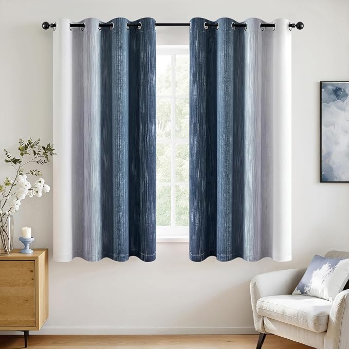 MIULEE Navy Blue and Greyish White Ombre Blackout Curtains 52Wx63L Set of 2 | - Image 3