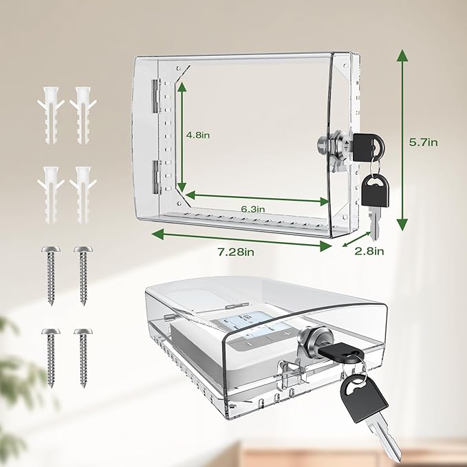 AUURIO 6 PCS Upgraded Thermostat Lock Box with Key, Large Space Thermostat Cover Seamless Anastomosis, Clear Decorative AC Lock Box Cover on Wall Fits Thermostats 4.8" H x 6" W or Smaller