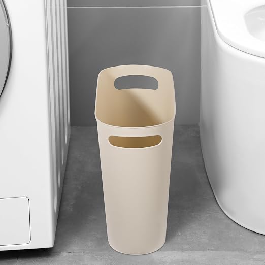 rejomiik Small Bathroom Trash Can, 3.5 Gallon Slim Garbage Can, Cream | Plastic - Image 3