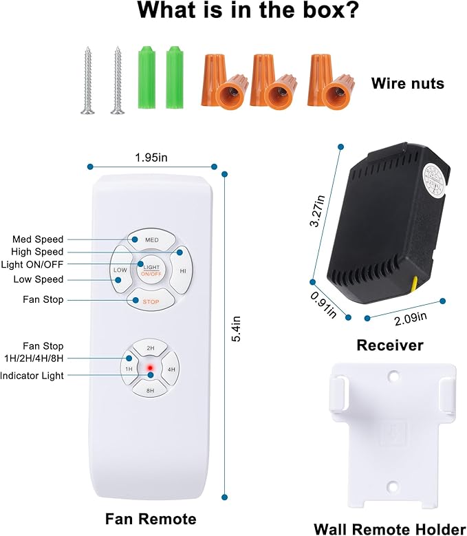 LPHUMEX Ceiling Fan Light Remote Control Kit with Ultra-Small Receiver – Ceiling Fan Speed, Timer & Light Control, Universal Compatibility for AC Motor Hunter/Honeywell/Hampton Bay/Other Ceiling Fans