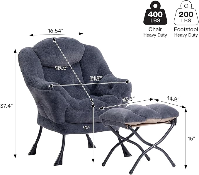 HollyHOME Lazy Chair with Foldable Ottoman, Accent Comfy Lounge Armchair and - Image 3