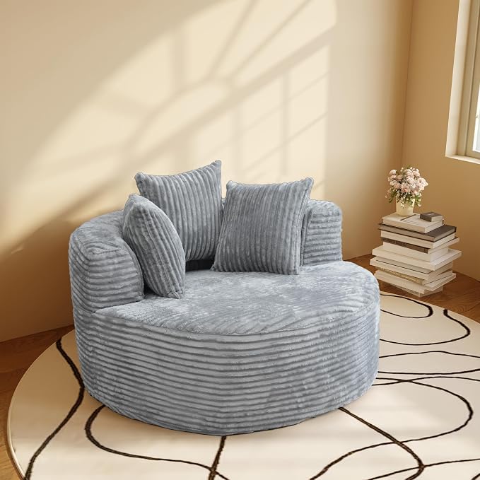 50'' Corduroy Single Foam Couches, Oversized Round Chair - Image 9