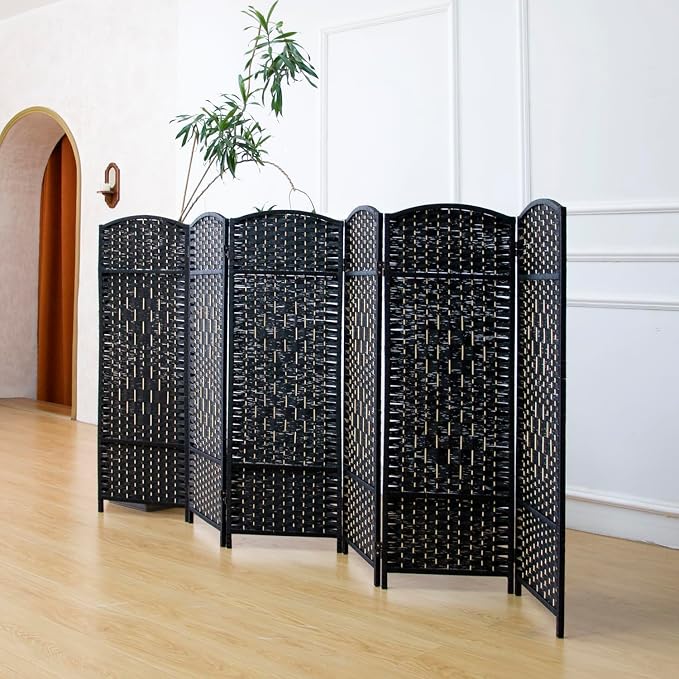 6-Panel Short Room Divider, 3.9 ft Freestanding Partition Wall, Natural Black - Image 2
