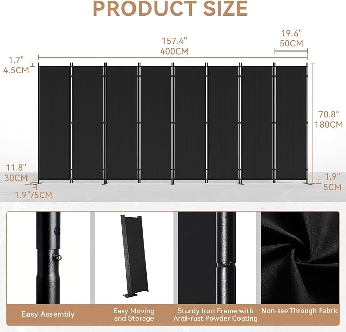 C-Hopetree 8 Panels Room Divider, 6 Ft Tall Indoor Folding Privacy Screen - Image 7