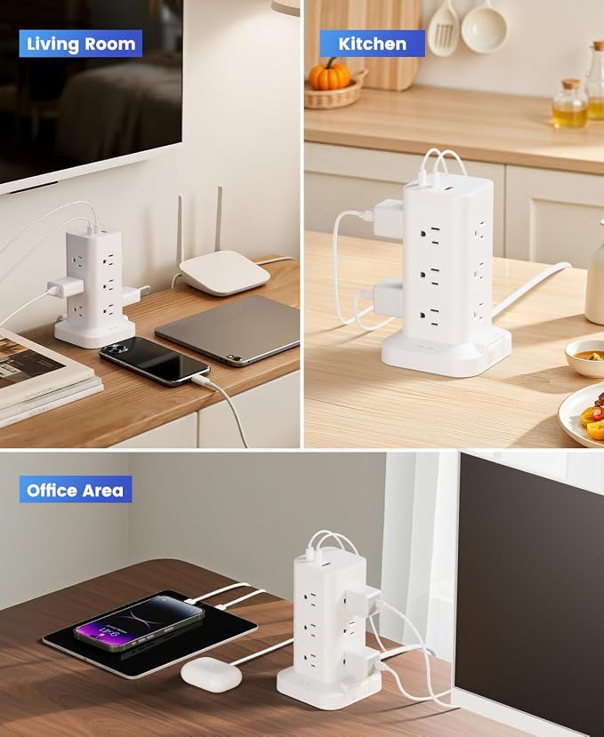 Power Strip Tower with Surge Protector 1800J, Fast Charging Tower PD20W USB-C - Image 7