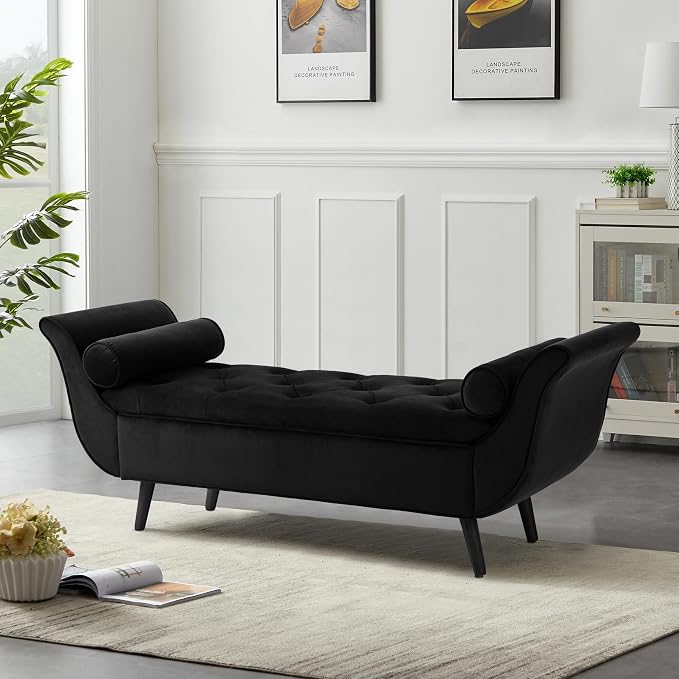 65" Velvet End of Bed Bench, Upholstered Seat - Image 5