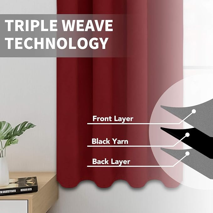 Easy-Going Thermal Grommet Blackout Curtains, 2 Panels 52x46 in | Christmas Red - Image 3