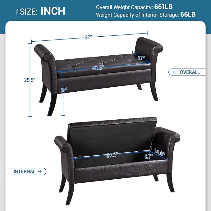 Yaheetech 52in Storage Bench for End of Bed - Image 3