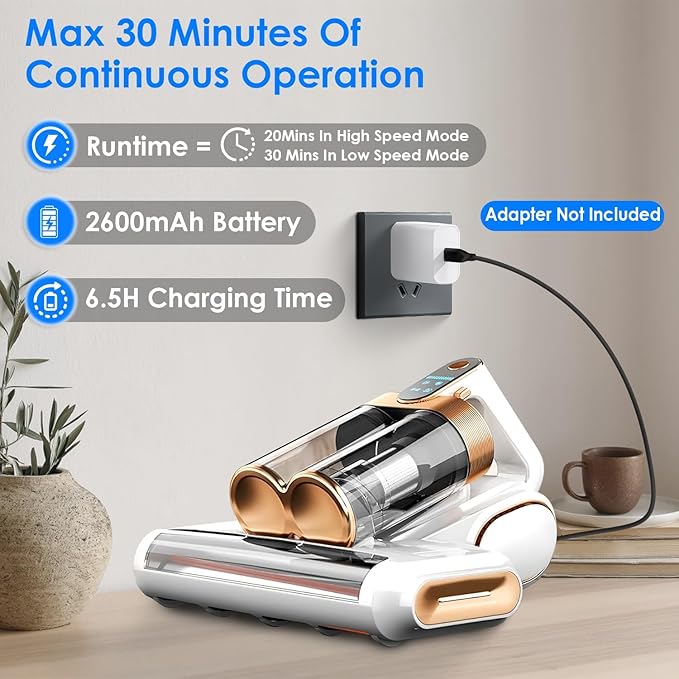 lafengyan Cordless Mattress Vacuum Cleaner with 16KPA Suction, Vibrating Roller Brushes, Dual Filtration & Long-Lasting Battery for Beds and Upholstery