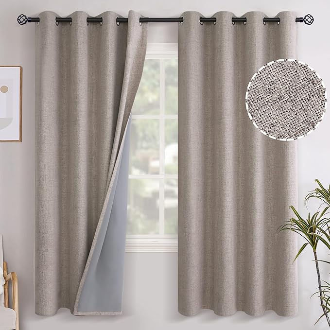 YoungsTex Burlap Taupe Linen Blackout Curtains 72 Inches Length by YoungsTex