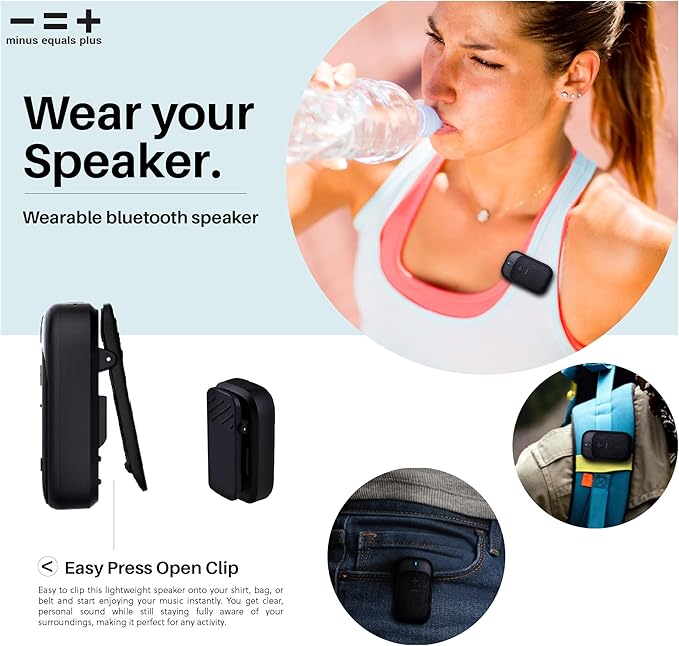 MINUS EQUALS PLUS - = + Golf Speaker/Wireless Wearable Bluetooth Speaker/Portable/Clip on/Up to 18hrs of Battery Life/Built-in Mic for Hands-Free Music and Calls/Water Resistant/Modern Design (Blue)