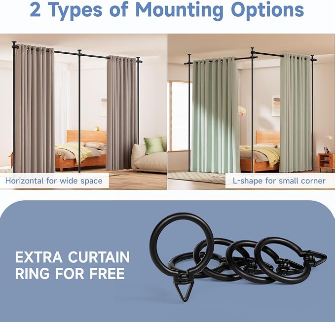 Room Divider Privacy Screens, No Drill Curtains Rod - Image 6