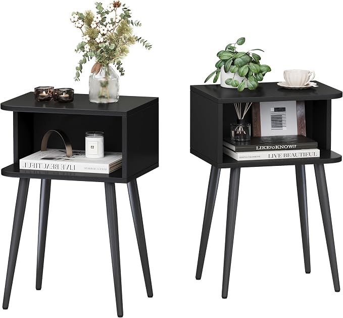 Black Nightstand Set of 2, Small Bed Side Table by MMEOLUOOK