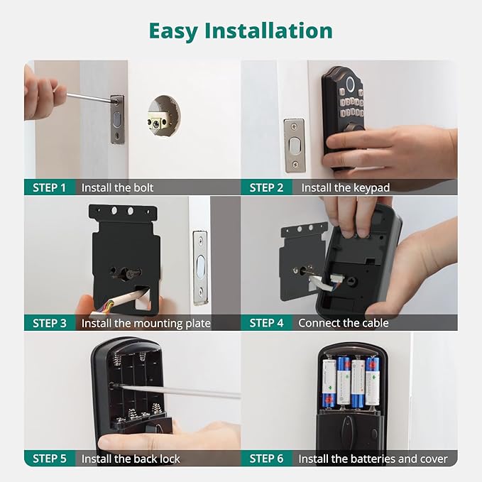 AkaGear DS10 Keyless Entry Door Lock with Handle - 2 Lever Handles, Fingerprint Door Lock, Keypad Deadbolt, 2 Keys, Code, Smart Locks for Front Door, Auto-Lock, Easy Installation - Matte Black