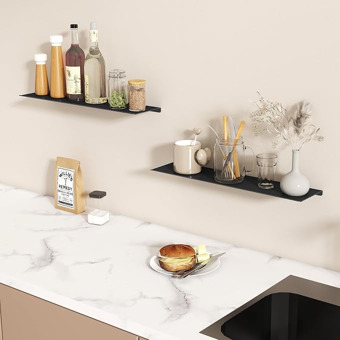 MKO 20" Floating Shelves for Wall, Long Metal Wall Mounted Shelf for Bathroom - Image 9