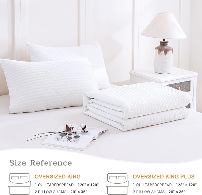 CozyTide Oversized King Quilt 120"x120", Stone-Washed Bright White Cotton - Image 7