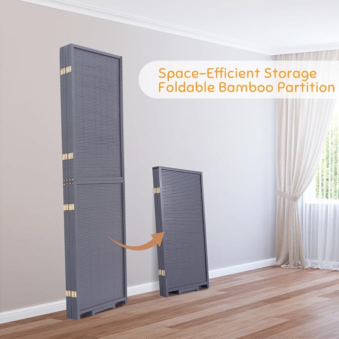 Bamboo Mesh Woven Room Divider 5.6FT, 4 Panel Folding Privacy Screen, Folding - Image 5