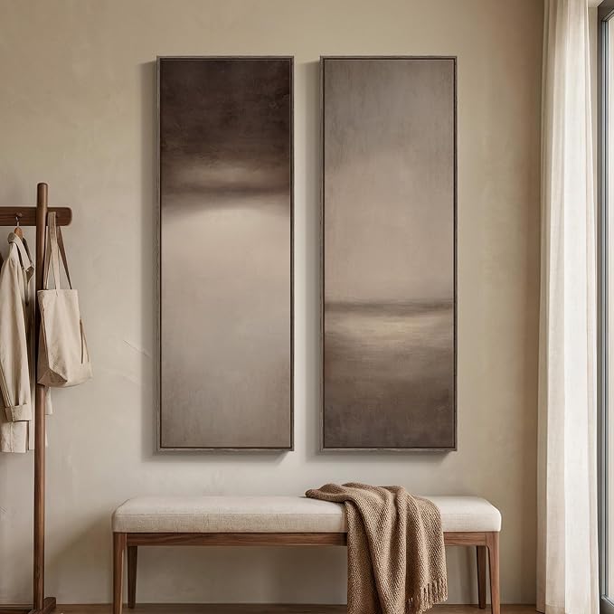 Large Framed Brown Beige Abstract Long Narrow Wall Art - Image 4
