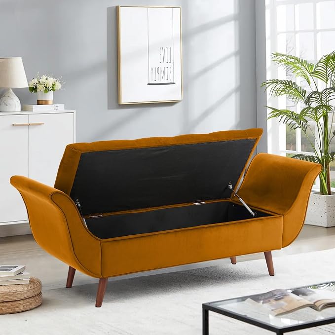 65" Velvet End of Bed Bench, Upholstered Seat - Image 3