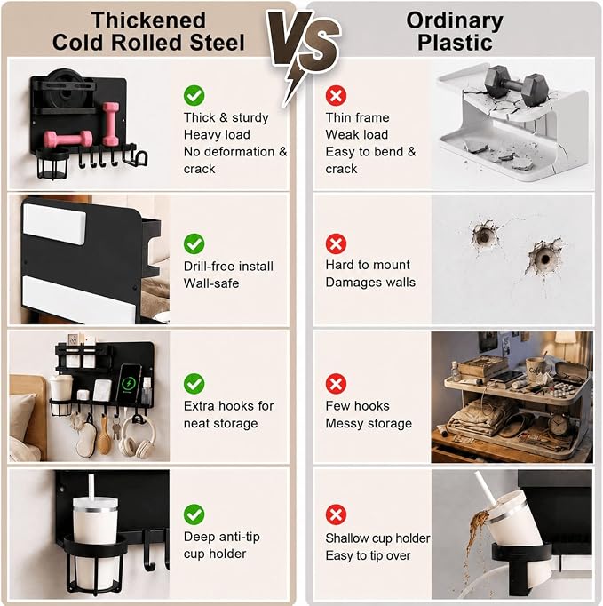 Metal Bedside Wall Shelf, 【No Drill】 Wall Organizer - Image 3