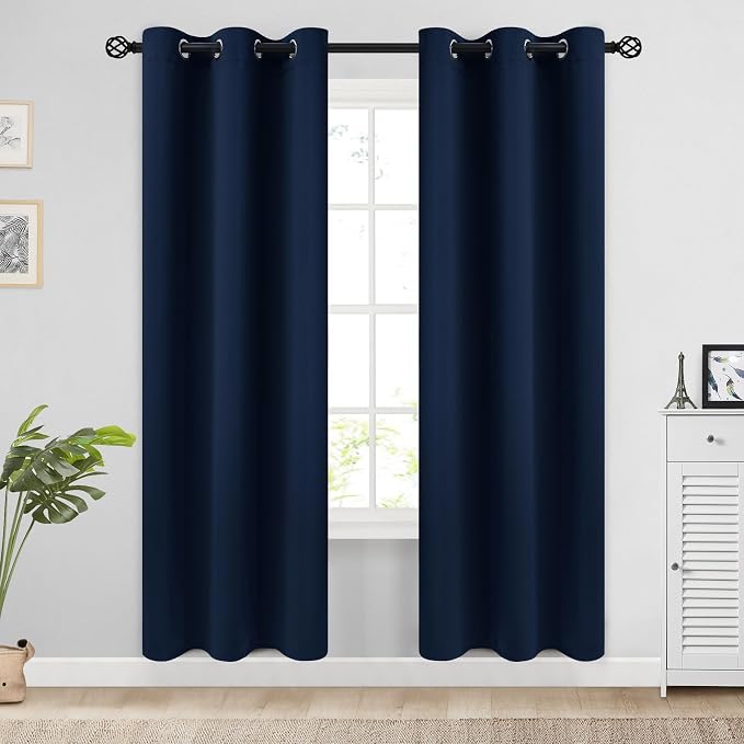 COSVIYA Grommet Room Darkening Navy Blue Curtains 72 inch Long by COSVIYA