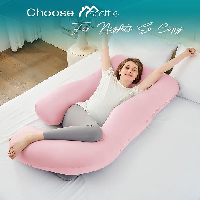 Cooling Pregnancy Pillows for Sleeping, Light Pink | Sasttie Maternity Pillow - Image 6