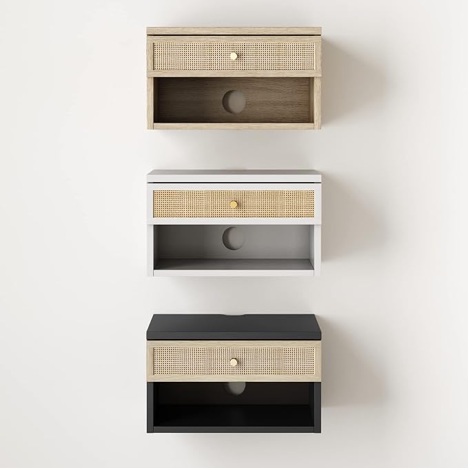 Nathan James Jackson Wall Mounted Rattan Floating Bedroom Nightstand - Image 8