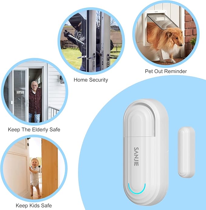 SanJie Adjustable Volume Door Alarm Sensor for Home Security & Child Safety, 120dB Burglar Alarm with 4 Modes - Wireless Window & Entry Alert for Pool, Office, Shop, Business