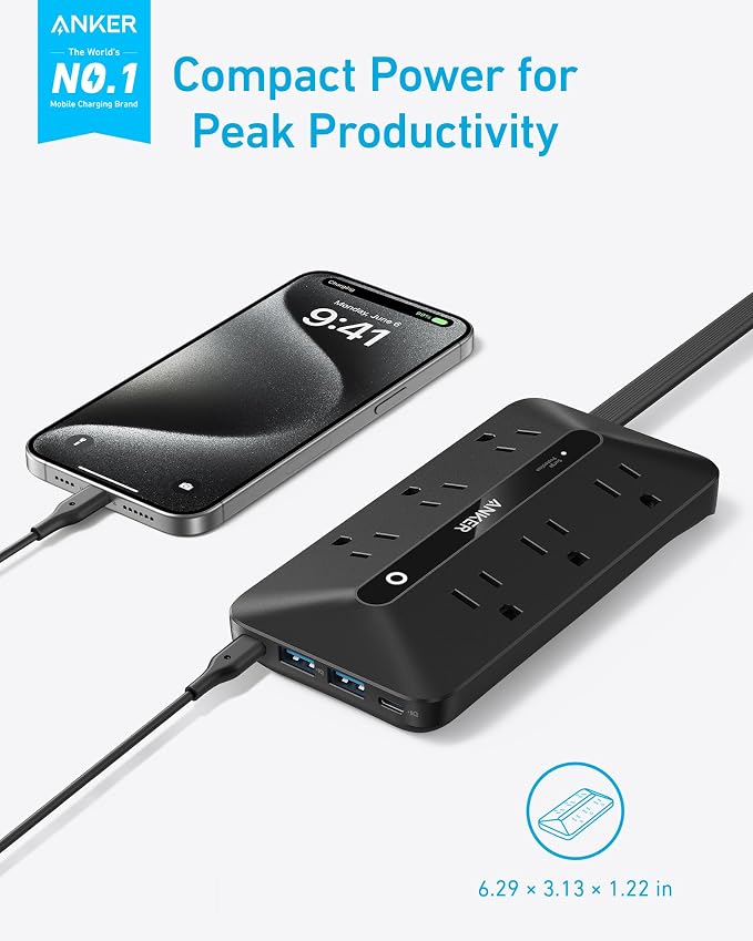 Anker Power Strip with 300J Surge Protector, 10ft Outlet Extender, 6AC | Flat - Image 2