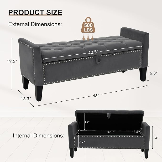Velvet Ottoman with Storage, Modern Storage Bench - Image 2